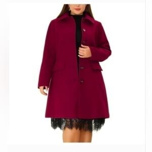 Agnes Orinda Women's Peter Pan Collar Single Breasted Mid Length Overcoat Red